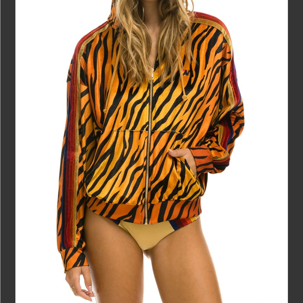 Aviator Nation velvet tiger striped hoodie S NWOT
